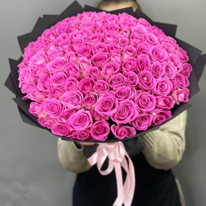 Букет 101 розовой розы Кения (40 см) в Подольске