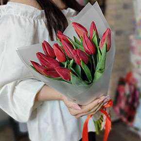 Букет из 15 красных тюльпанов в Подольске
