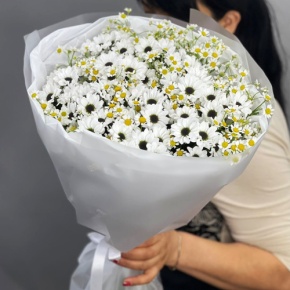 Букет "Понарошку" из хризантем сантини и ромашек в Подольске