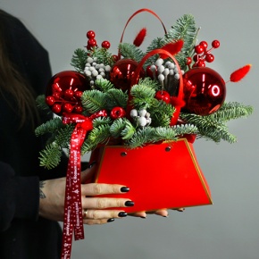 Зимняя сумочка "Румянец" из лапника и брунии