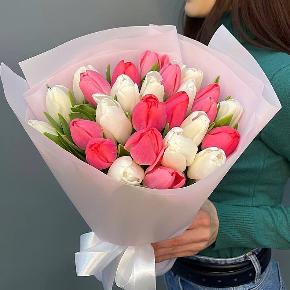 Букет из 25 кораллово-белых тюльпанов в Подольске