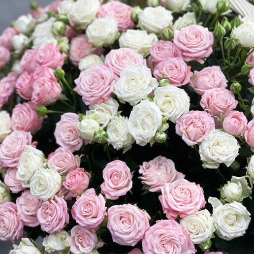 Композиция в корзине из 101 кустовой пионовидной розы в Подольске