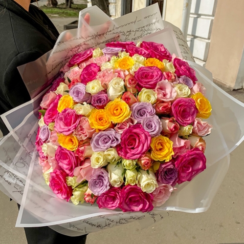 Букет "Bubble gum" из 101 розы микс (50 см) в Подольске